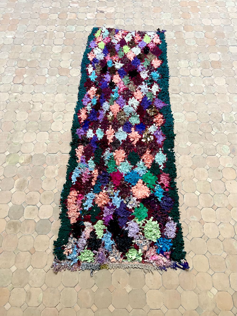 Marokkolainen vintage Boucherouite matto 215x80cm