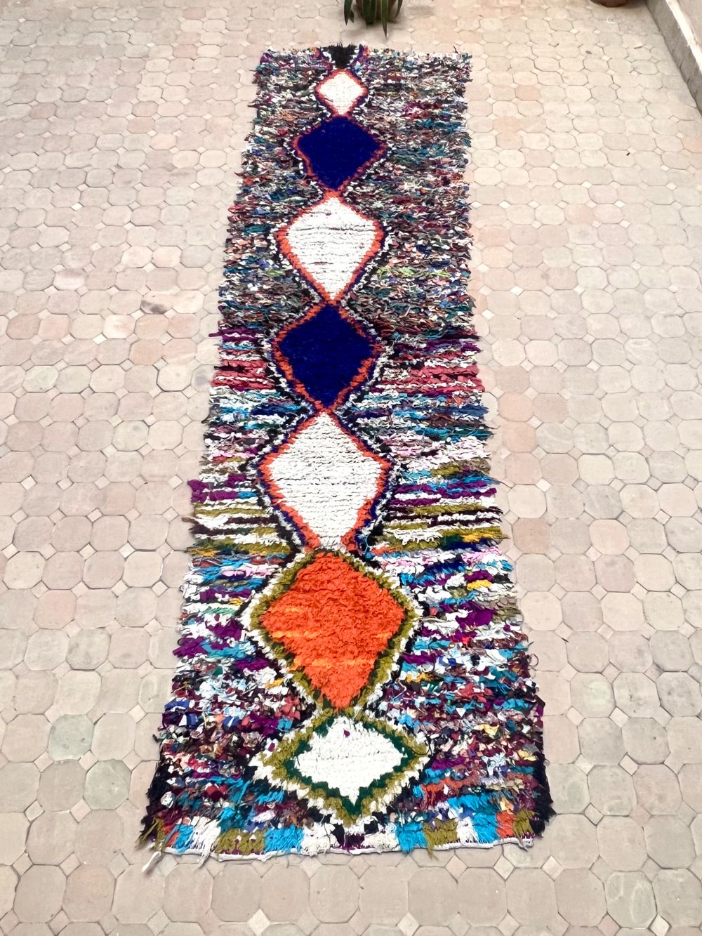 Marokkolainen vintage Boucherouite käytävämatto 285x75cm