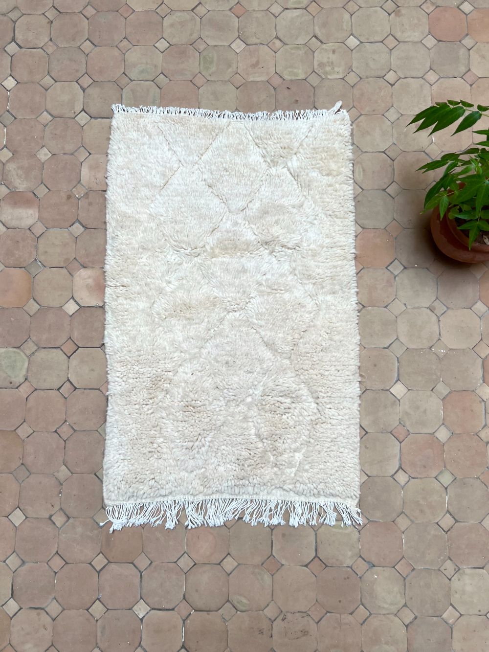 Moroccan All White Rug 90x55cm