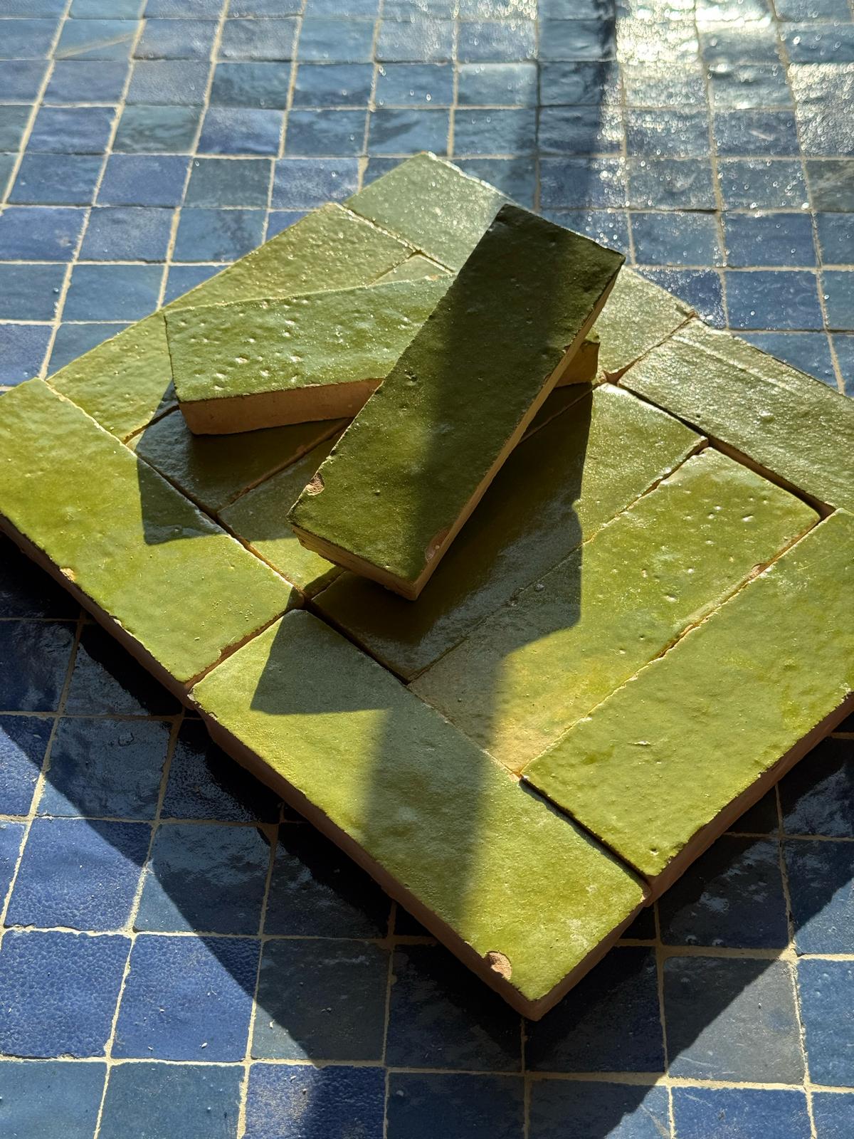 Moroccan Bejmat Tiles: Olive green