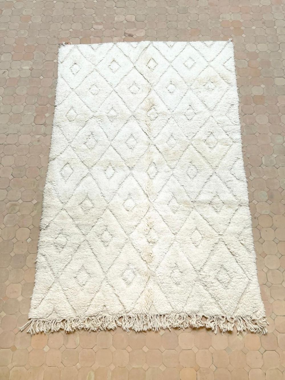 Moroccan All White Rug 235x145cm