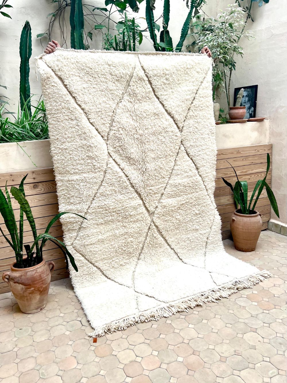 Moroccan All White Rug 215x140cm