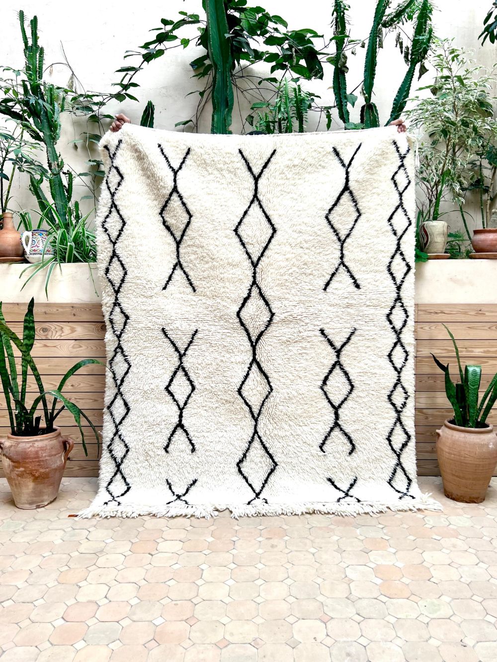 Moroccan Black & White Rug 180x150cm