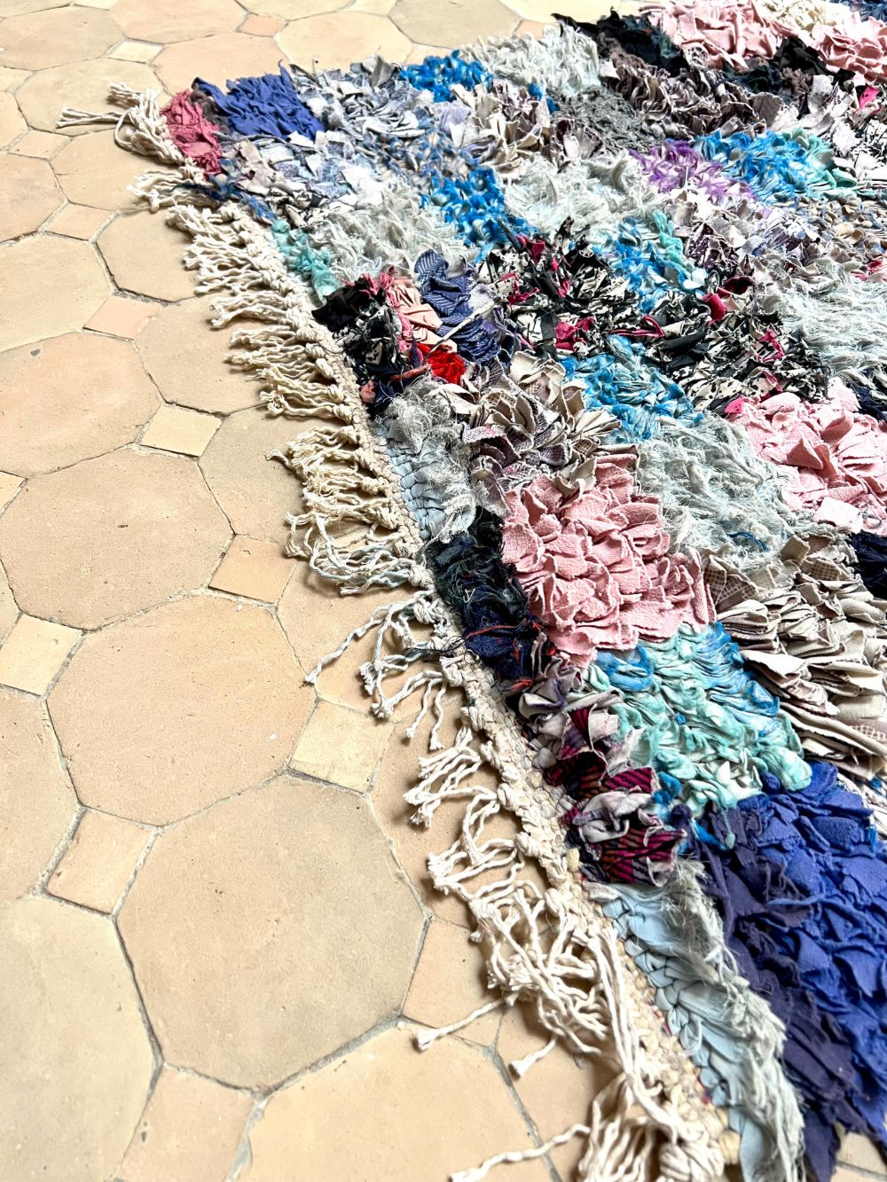 Moroccan Vintage Boucherouite runner Rug 310x70cm