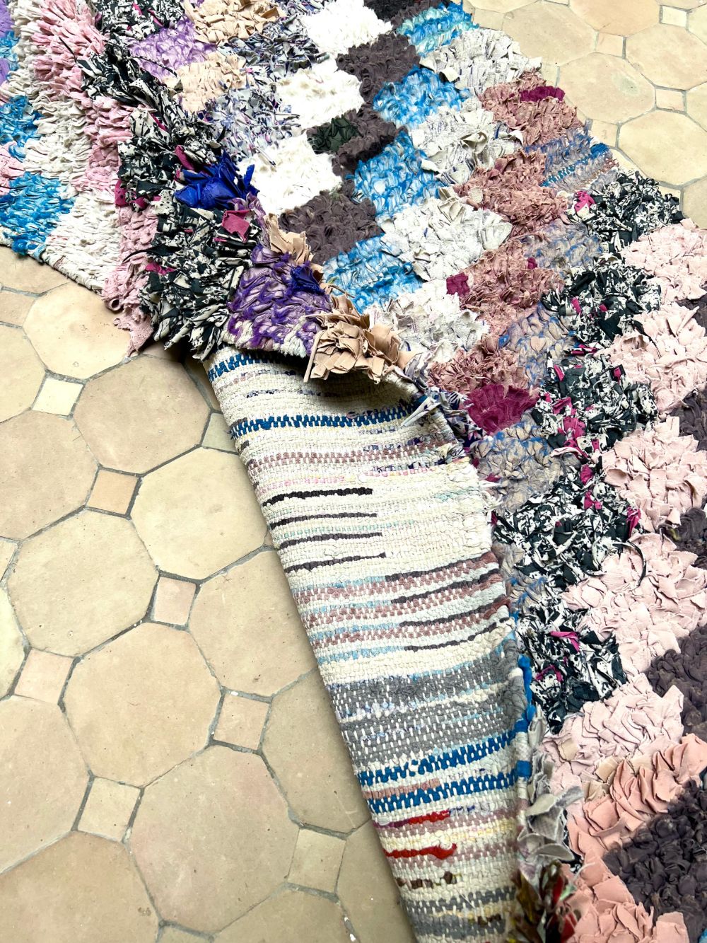Moroccan Vintage Boucherouite runner Rug 310x70cm