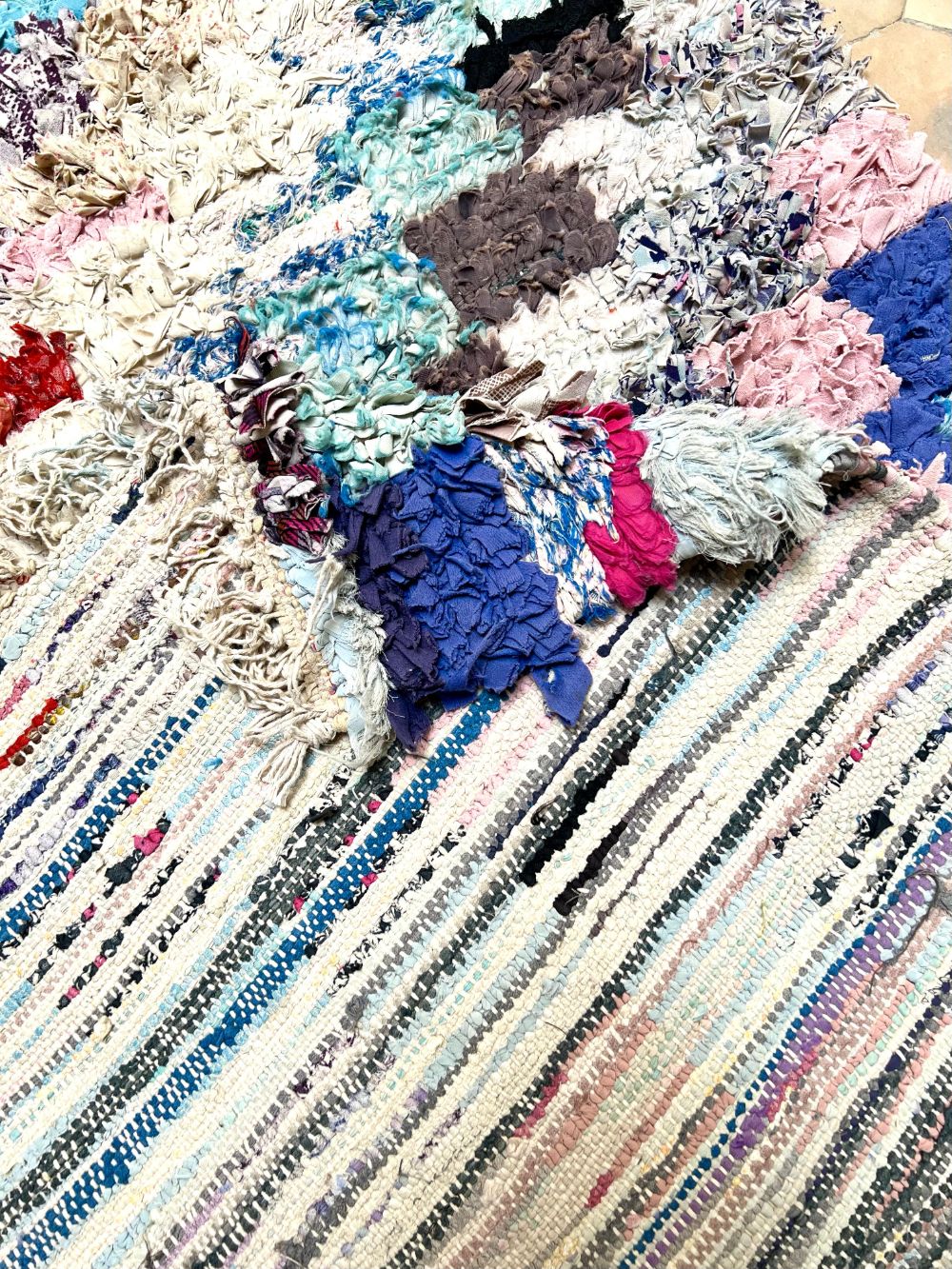Moroccan Vintage Boucherouite runner Rug 310x70cm