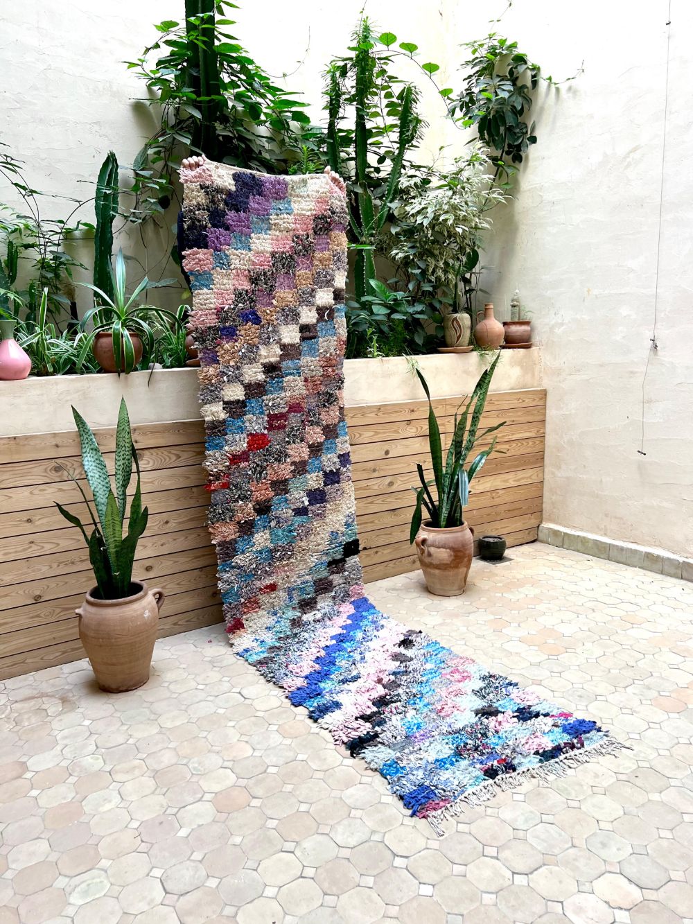 Moroccan Vintage Boucherouite runner Rug 310x70cm