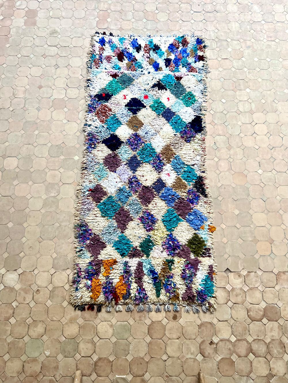 Moroccan Vintage Boucherouite Rug 210x95cm