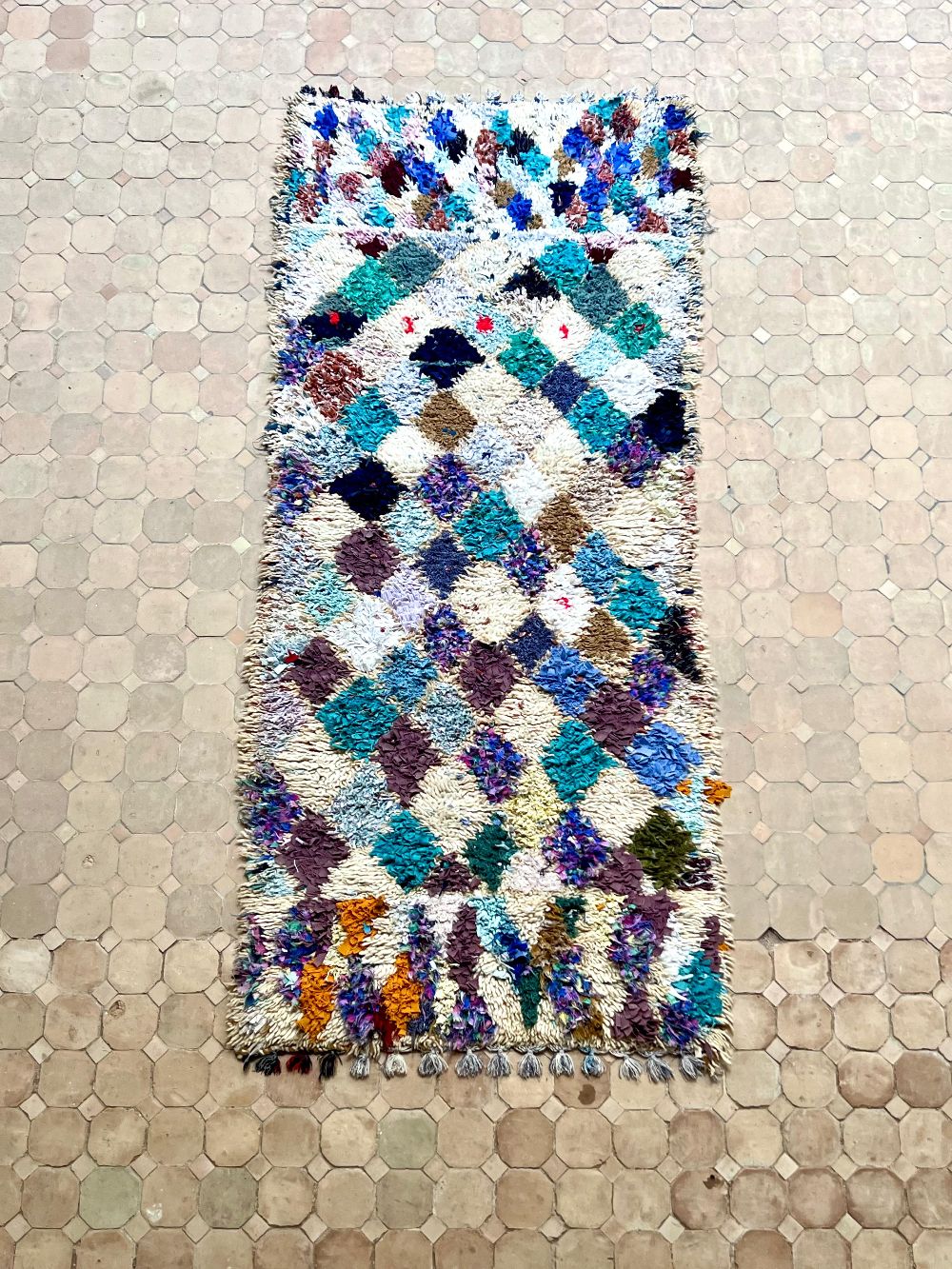 Moroccan Vintage Boucherouite Rug 210x95cm