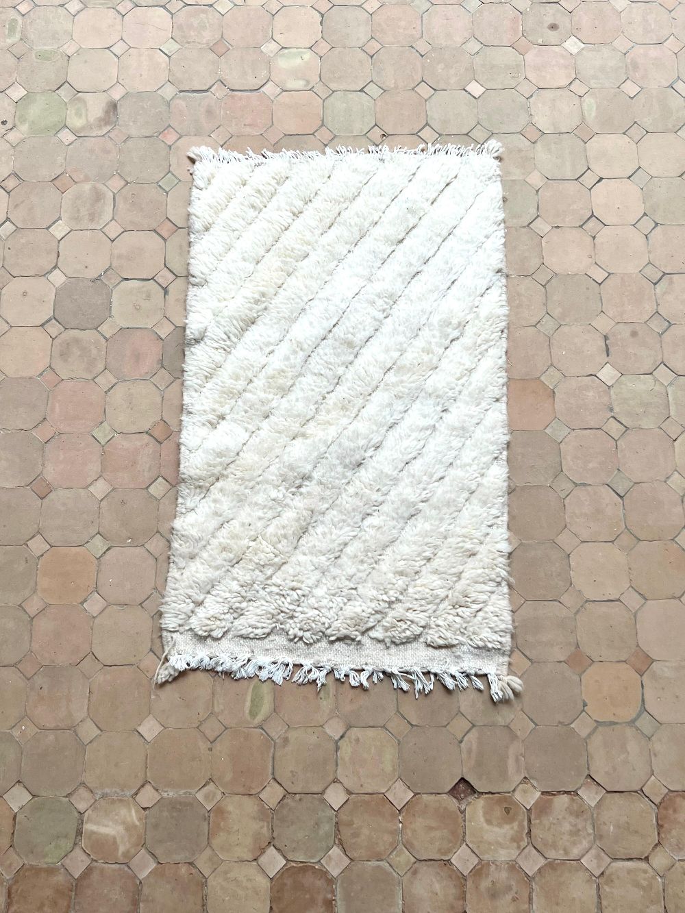 Moroccan All White Rug 95x55cm