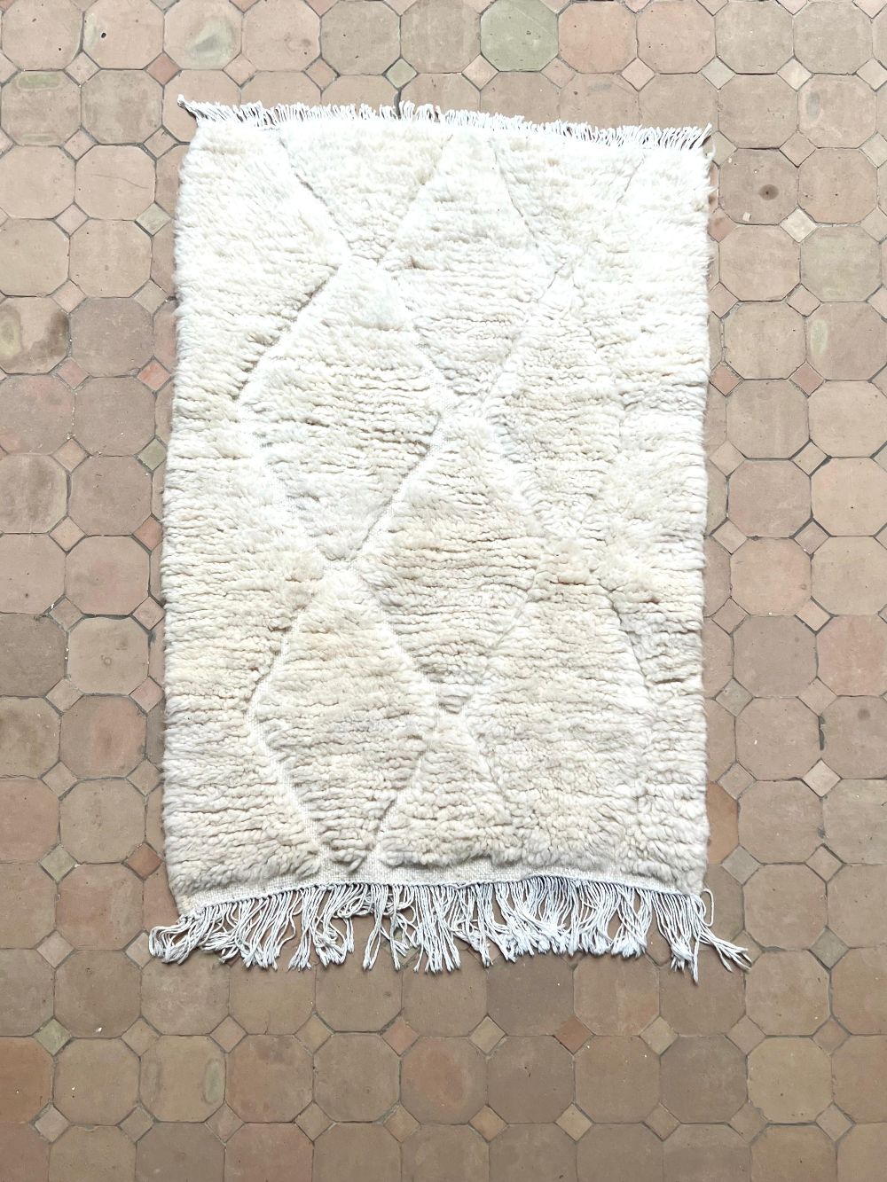 Moroccan All White Rug 90x60cm