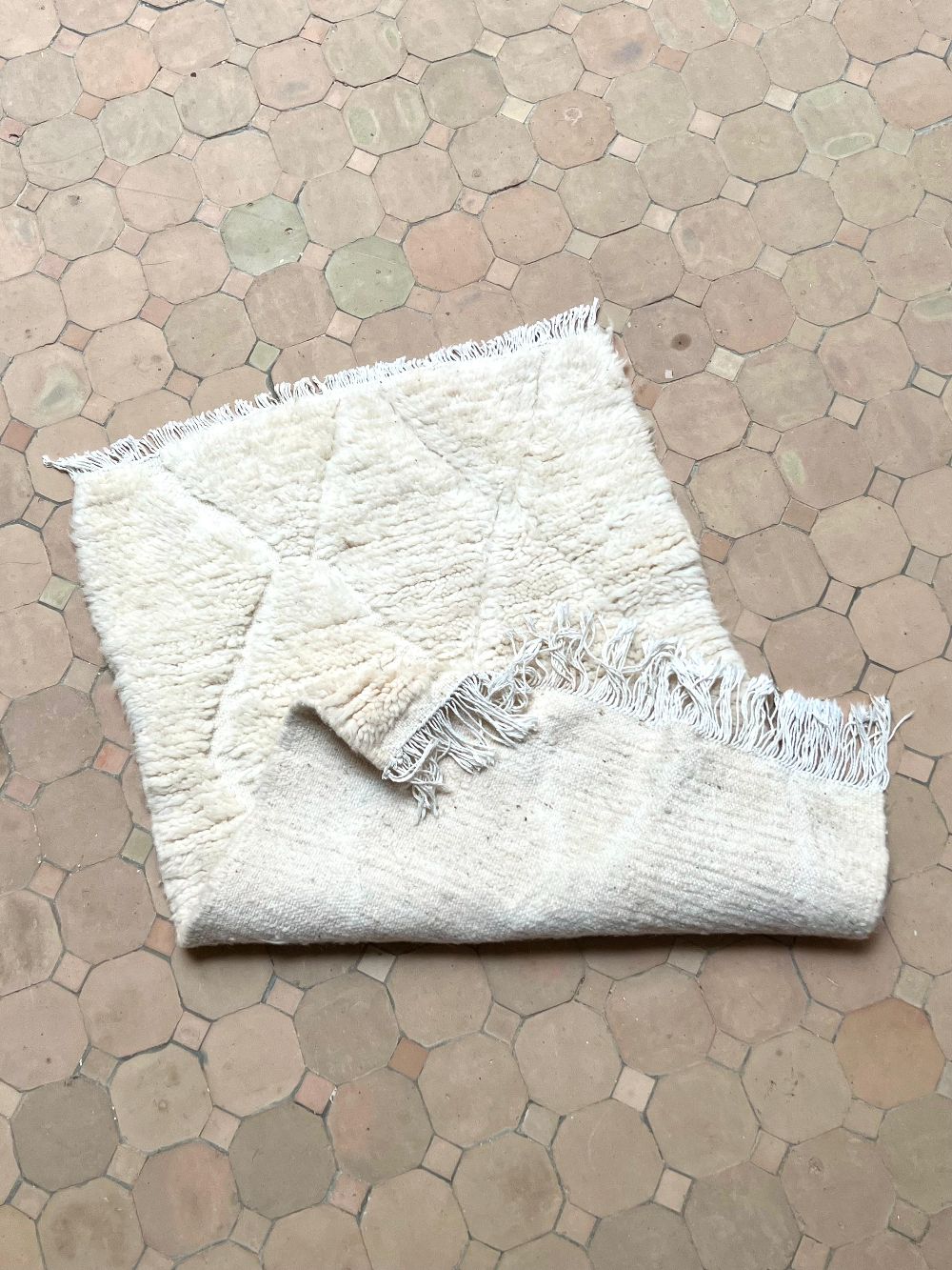 Moroccan All White Rug 90x60cm