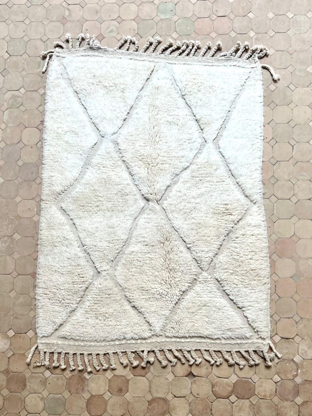 Moroccan All White Rug 155x110cm