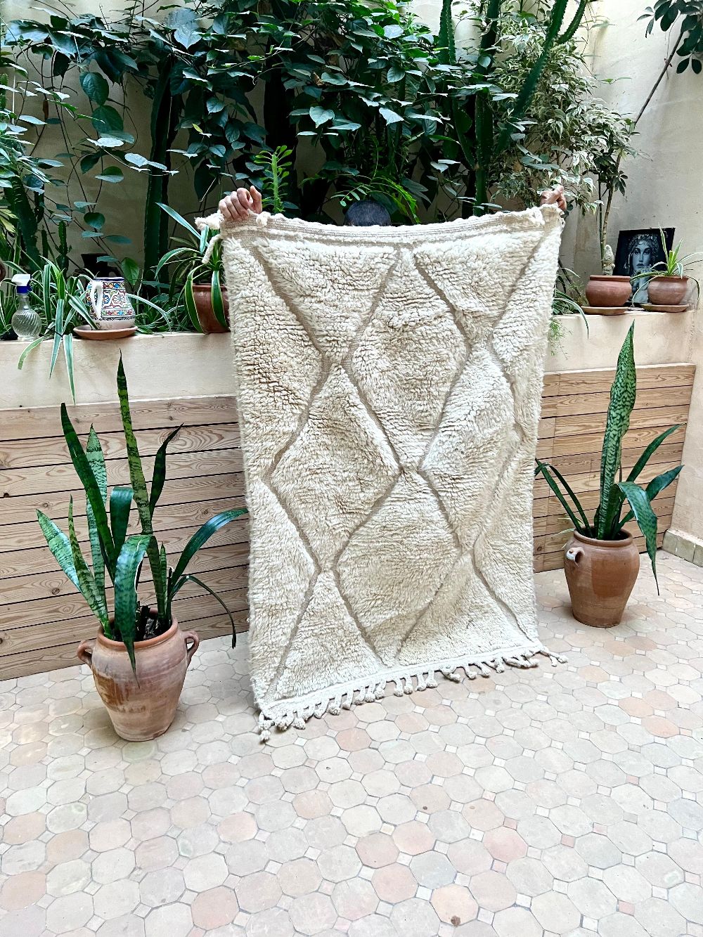 Moroccan All White Rug 155x110cm