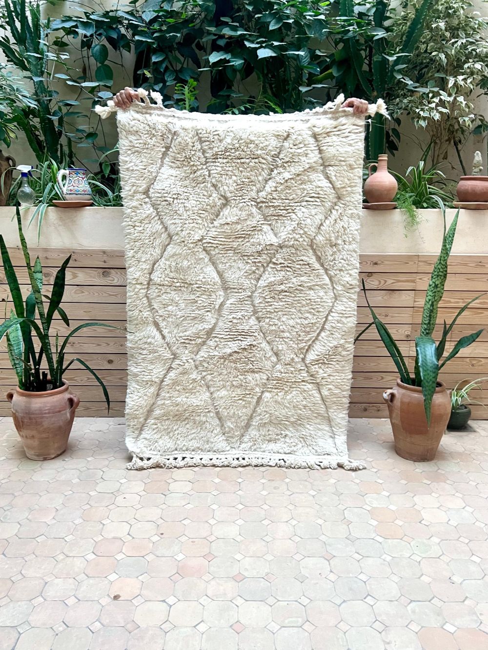 Moroccan All White Rug 155x110cm