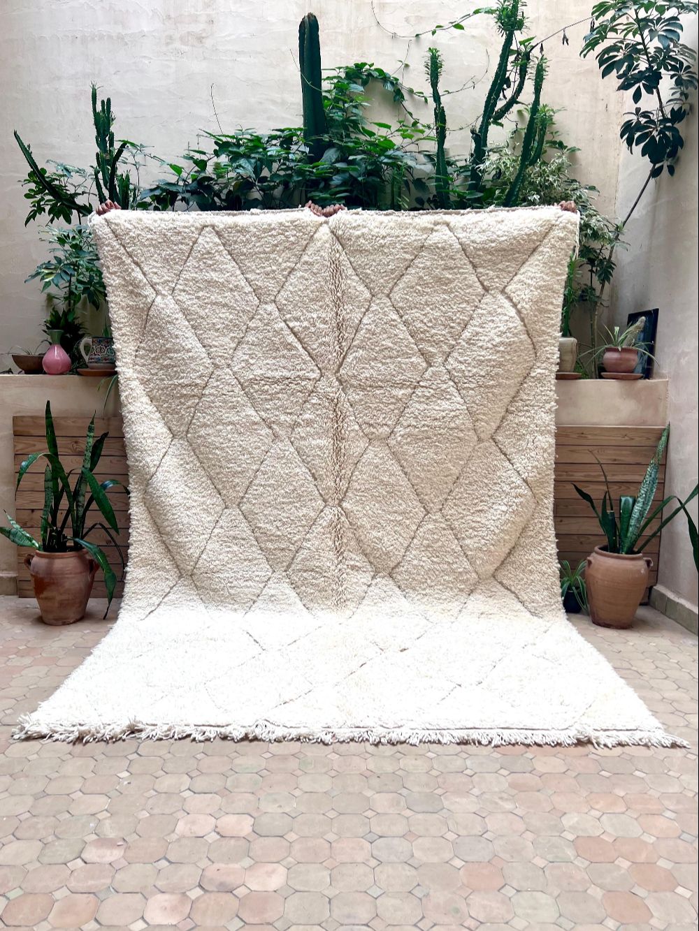 Moroccan All White Rug 295x205cm