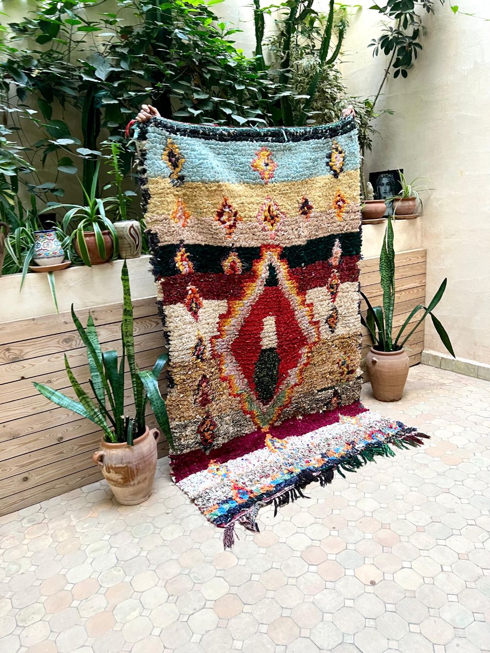 Moroccan Vintage Boucherouite Rug 215x130cm