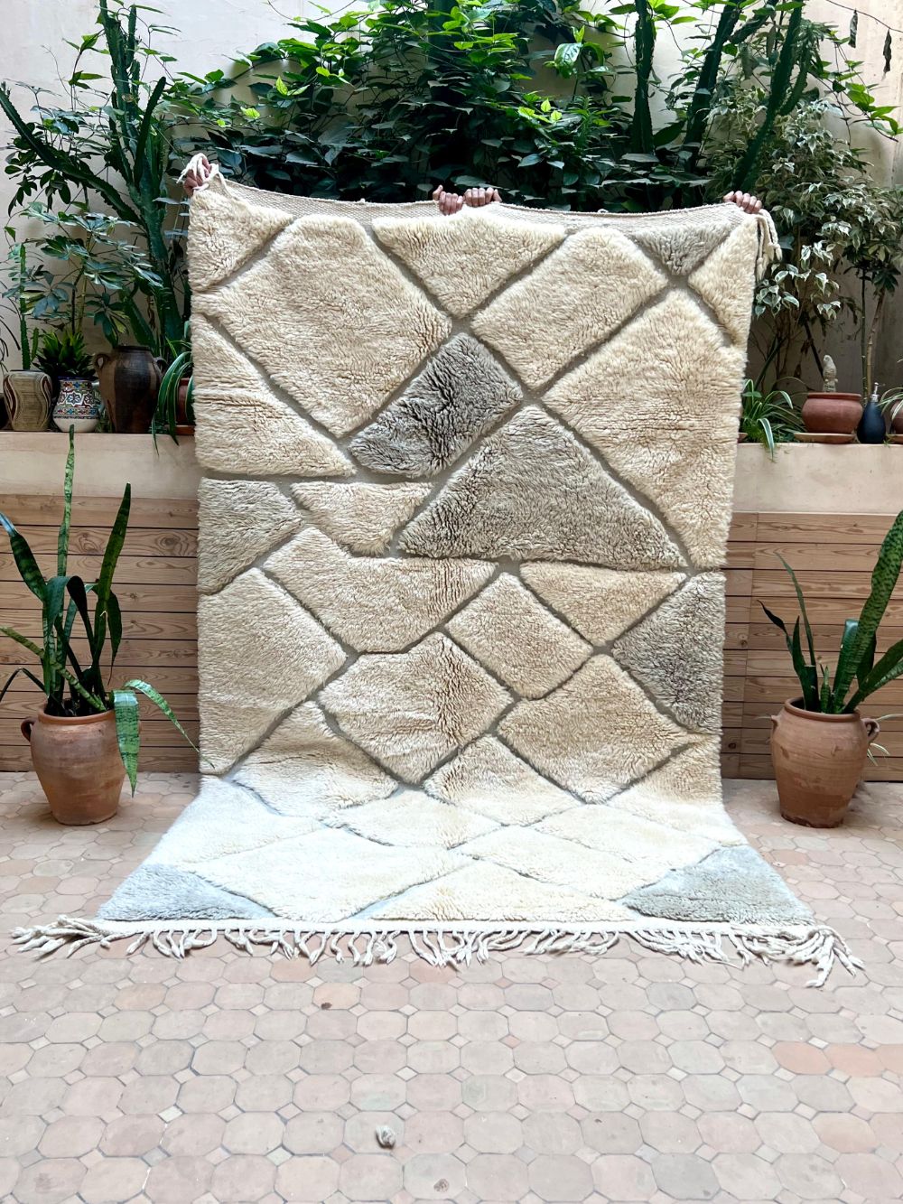 Moroccan Cream and Blue Rug 255x160cm