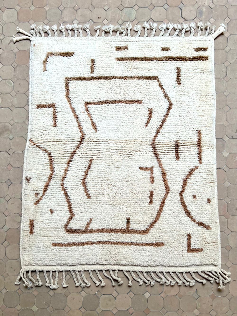 Marokkolainen cream & ruskea matto 150x120cm