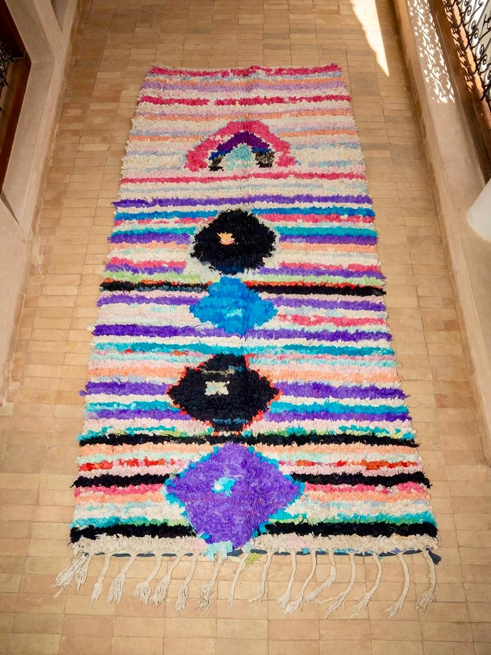 Moroccan Vintage Boucherouite Rug 220x105cm
