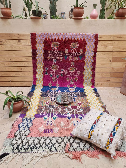 Marokkolainen vintage Boucherouite matto 225x110cm